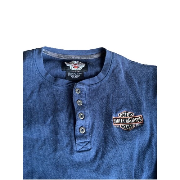 Vintage Harley Davidson Motorcycle Long Sleeve Heavy Henley Shirt Size 2X Tall - Picture 2 of 4